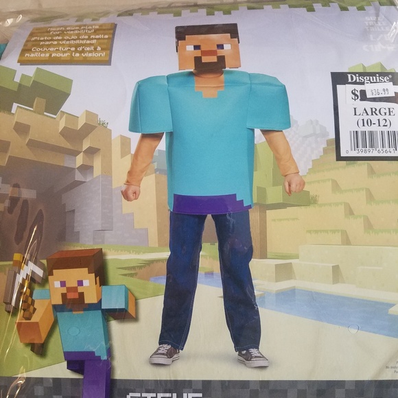 minecraft steve boys siz10 to 12 halloween costume nwt